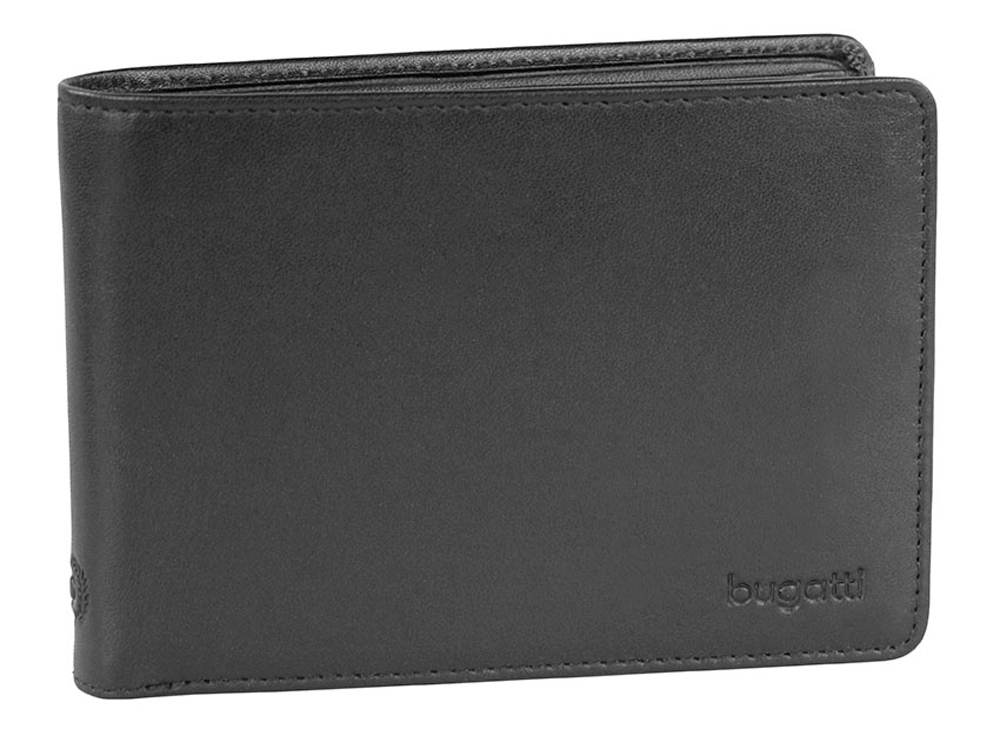 Портмоне BUGATTI Primo, чёрное, натуральная воловья кожа, 12,5х1х9 см-0