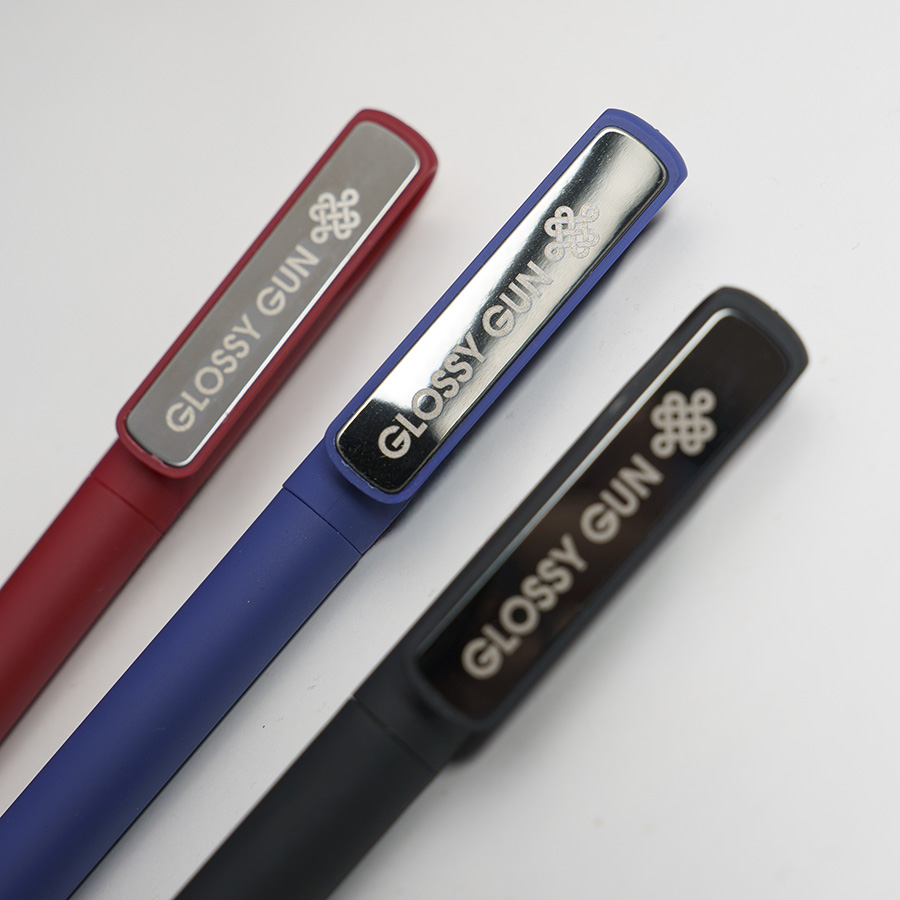 Ручка шариковая GLOSSY GUN с покрытием soft touch, красный, серебристый-6