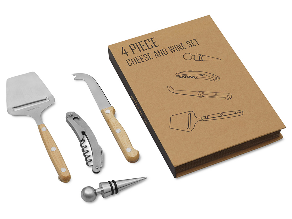 Подарочный набор для вина и сыра Reze из 4 предметов, натуральный-0