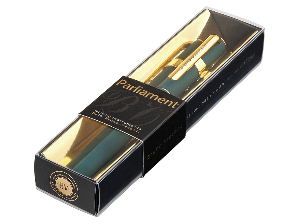 Ручка пластиковая шариковая Parliament, 0,7 мм, синие чернила, зеленый/золотистый-3