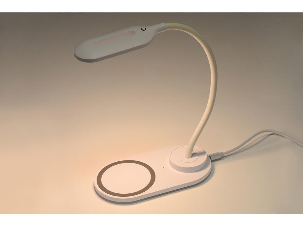 Настольный светильник с беспроводной зарядкой Flamp, белый-3