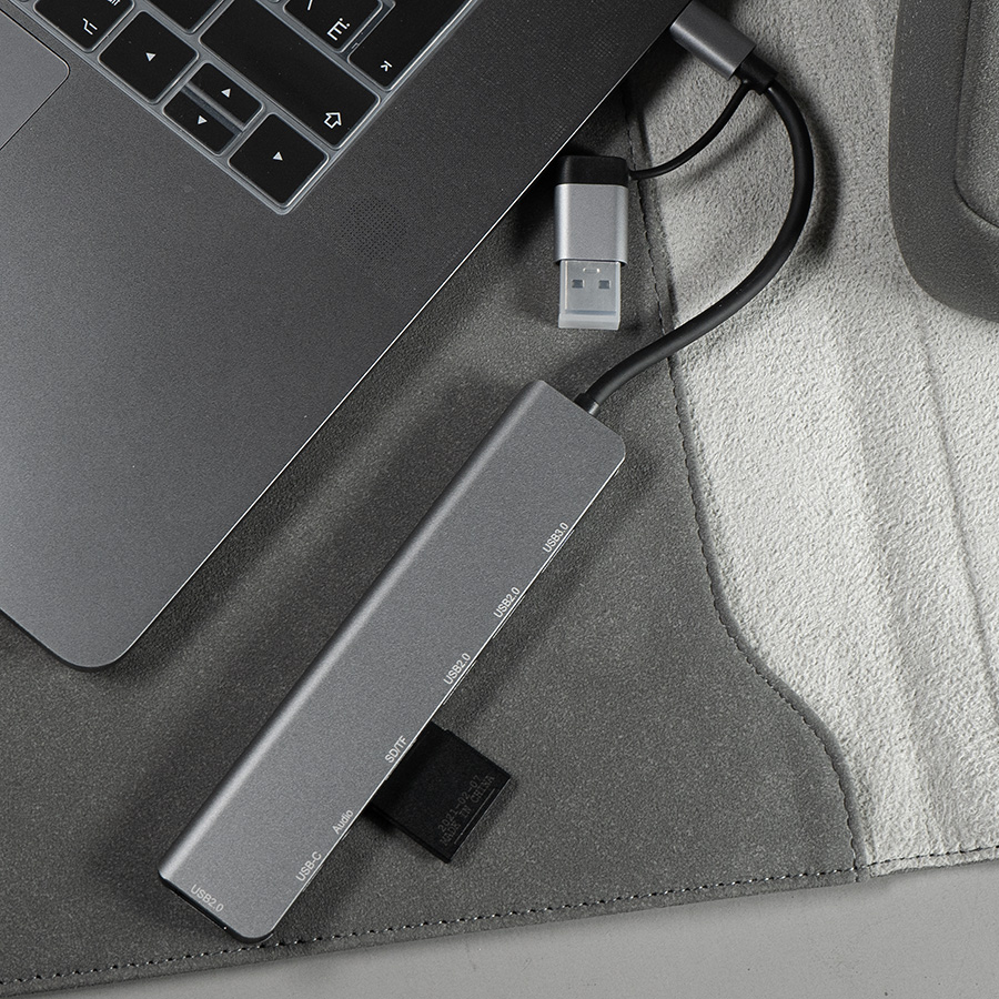 USB-хаб ROOT 8 в 1, серый, алюминий, серый-5