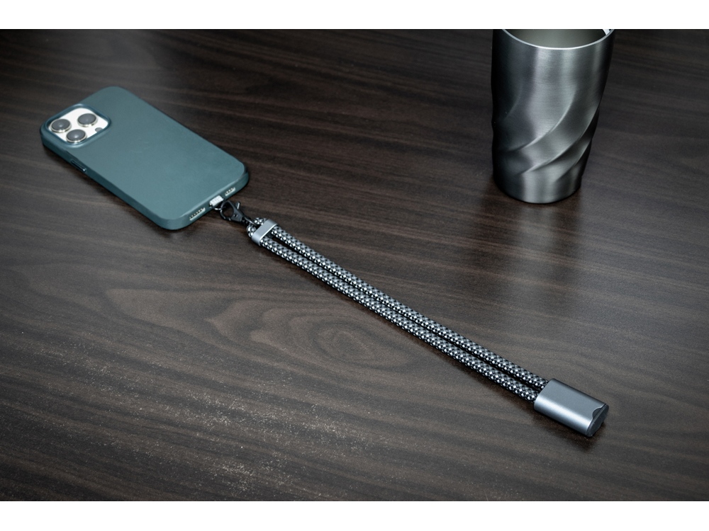 Ремешок-держатель для телефона с зарядным кабелем USB-C - USB-C Lany Wristband Charge Eco, серый-14