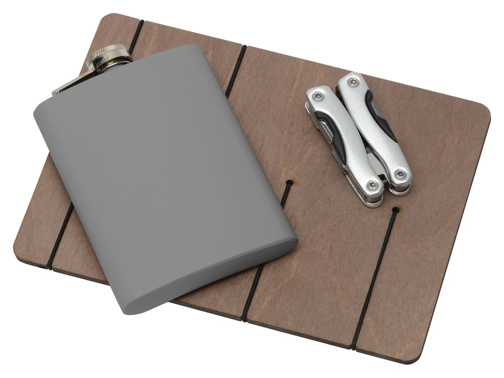 Подарочный набор Путешественник с флягой и мультитулом, светло-серый-1