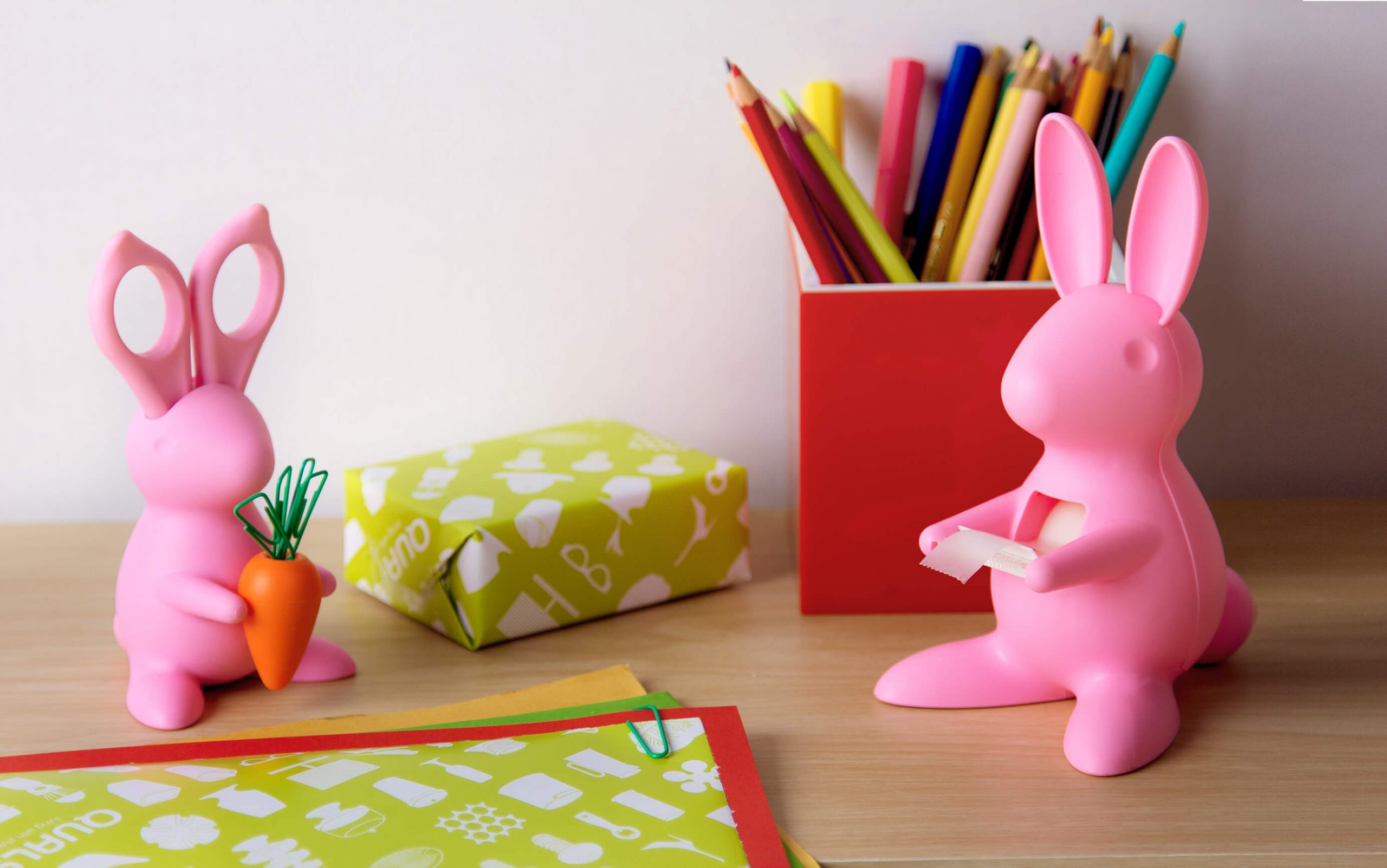 Ножницы и магнит со скрепками Bunny, Розовый-2