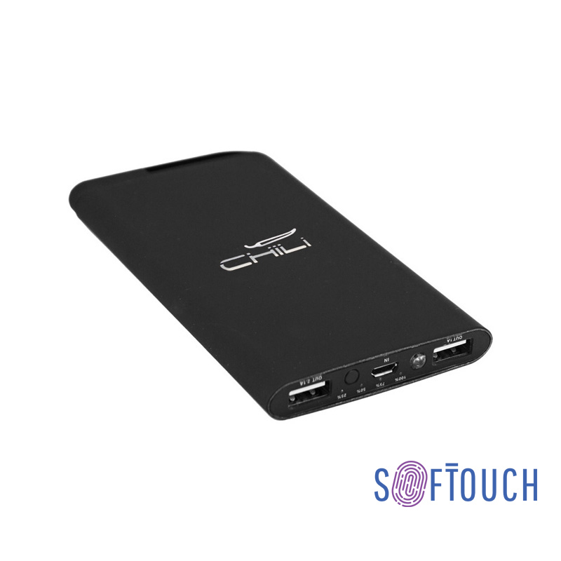 Зарядное устройство "Theta", 6000 mAh, 2 выхода USB, покрытие soft touch-0
