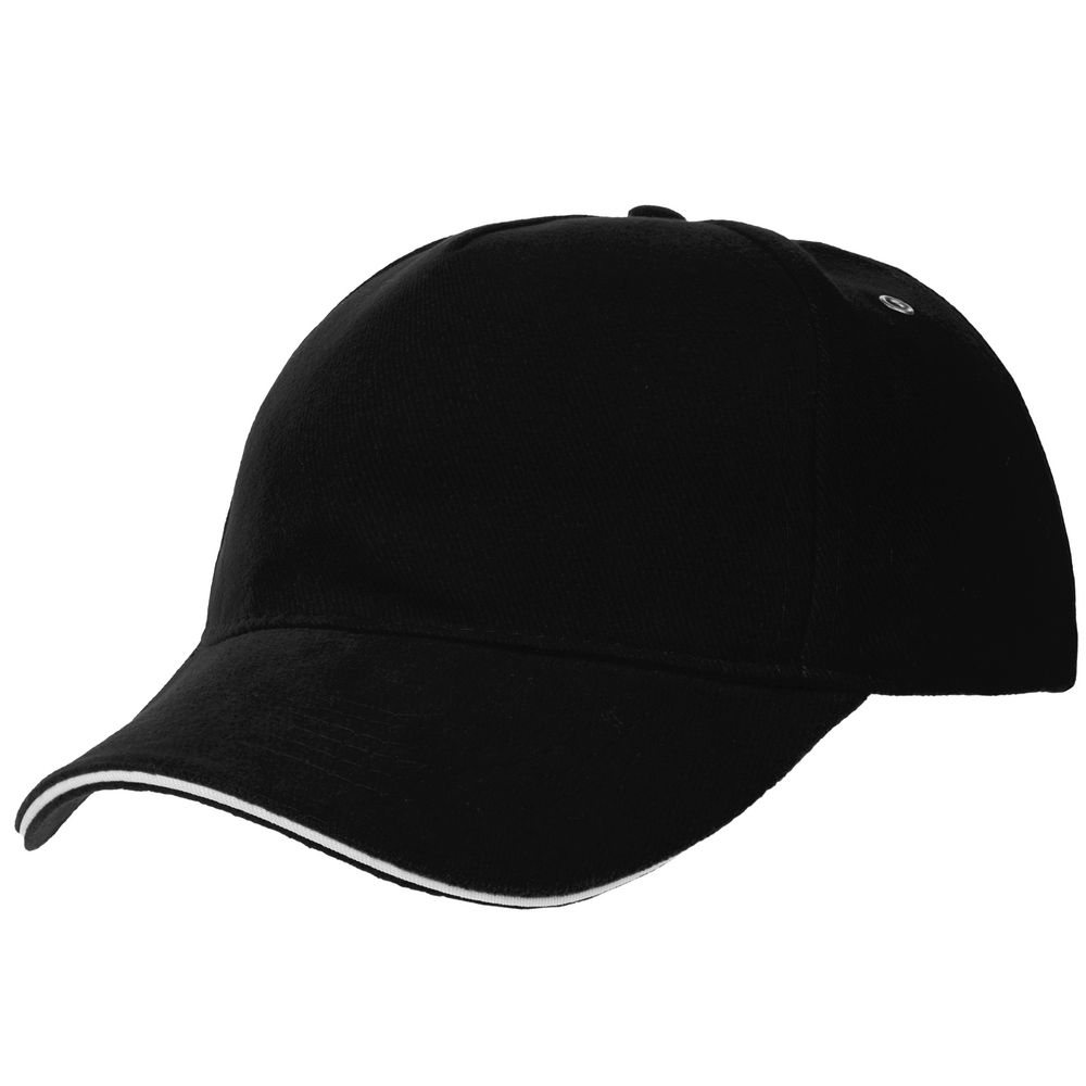 Бейсболка Classic, черная с белым кантом-0