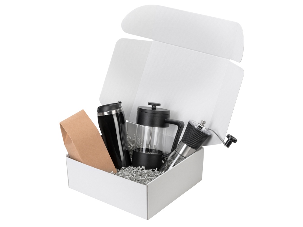 Подарочный набор с кофе, кружкой и френч-прессом Бодрое утро 2.0, черный-1