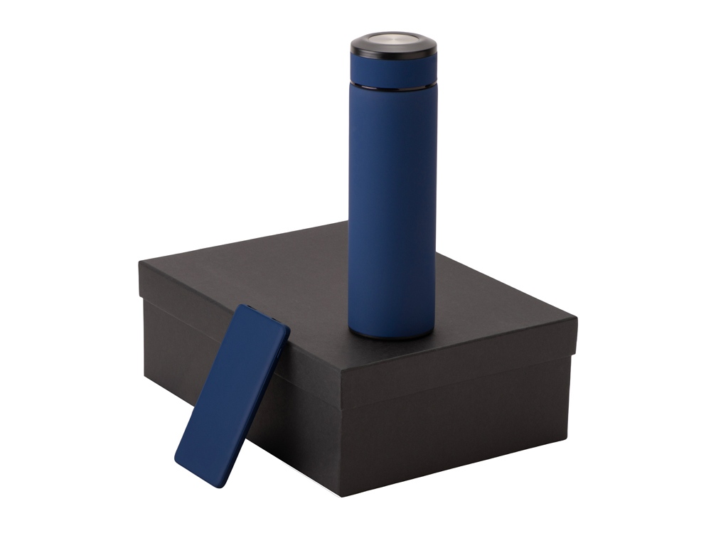 Подарочный набор с термосом и повербанком С1, темно-синий-0