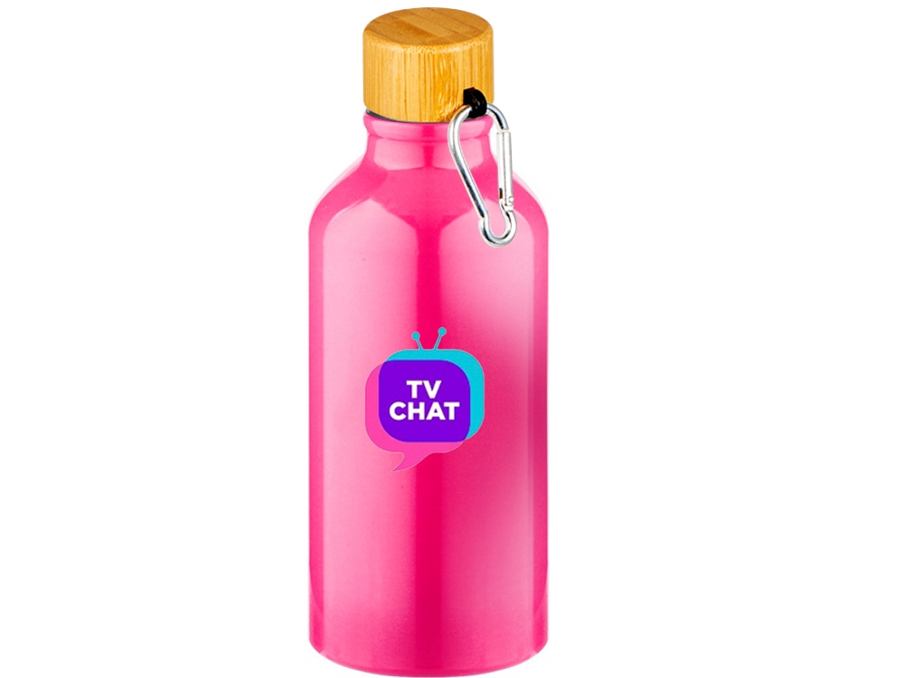 Бутылка Hip S Bamboo с карабином 400мл, неоновый розовый-0
