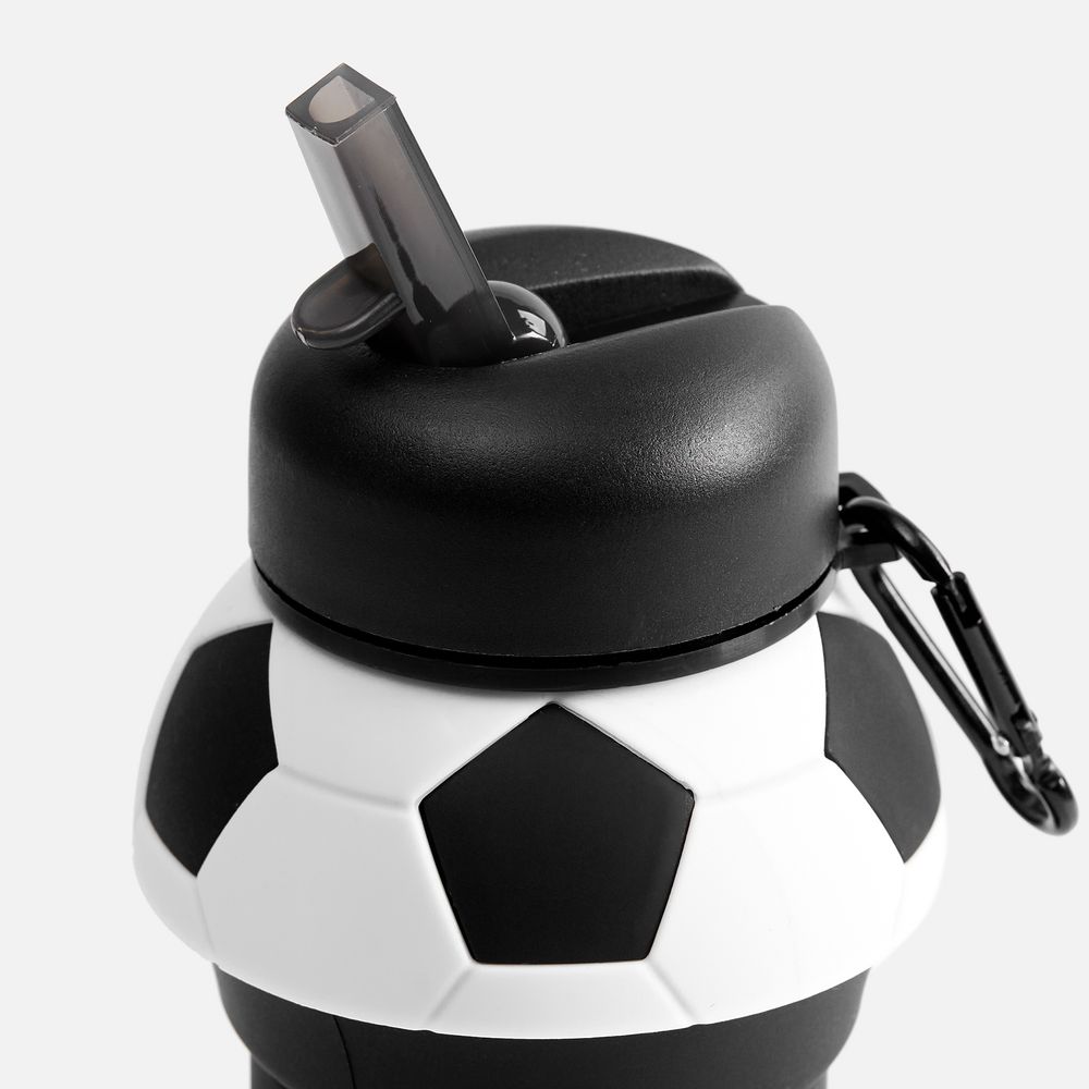 Складная бутылка для воды Football Flex, белая с черным-4
