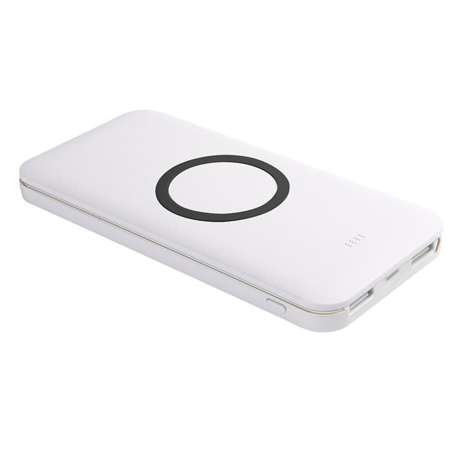 Универсальный аккумулятор с функцией беспроводной зарядки SATURN,белый с черным,15х7,3х1,2см, белый, черный-1