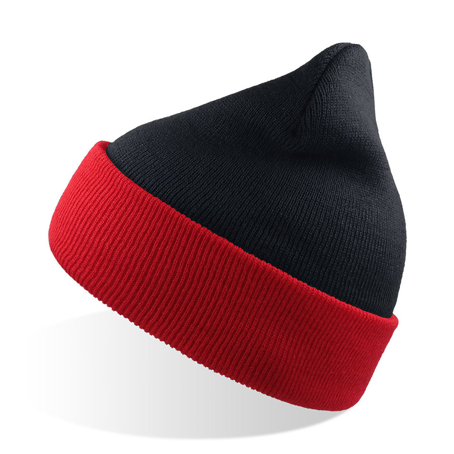 Шапка вязаная двойная WIND с отворотом, синий, красный-0