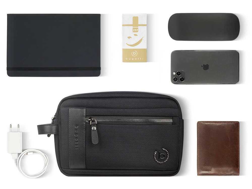 Несессер мужской BUGATTI Nero, чёрный, нейлон 1680D/кожа, 24х7,5х16 см-7