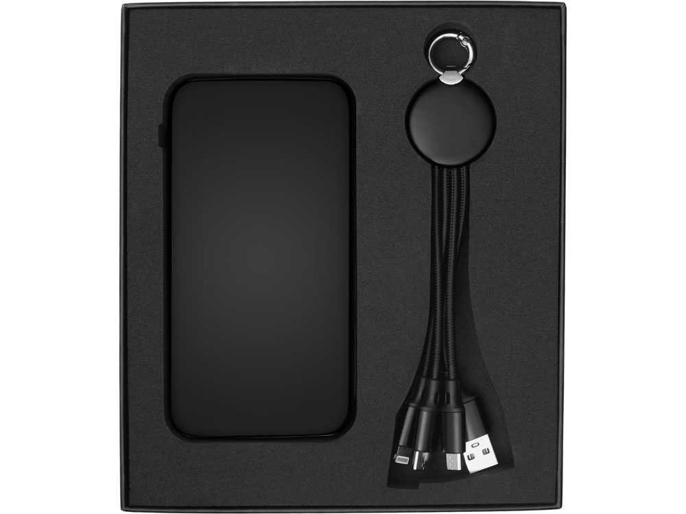 Набор из внешнего акуумулятора и универсального кабеля с подсветкой лого Reserve LED, 10000mAh, черный-14