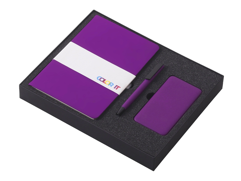 Подарочный набор c блокнотом С1, ручкой и повербанком 5000 mAh, фиолетовый-1
