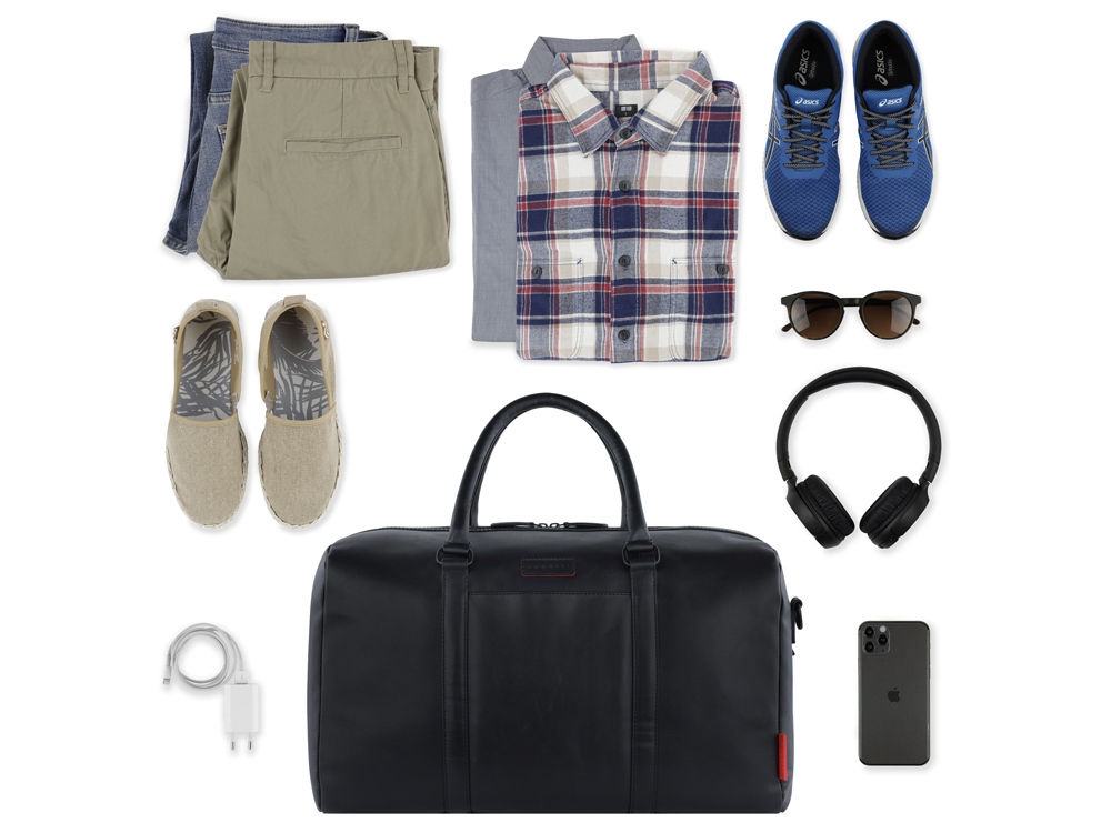 Сумка дорожная BUGATTI Clark, чёрная, воловья кожа/полиэстер, 45х20х27,5 см, 24 л-5