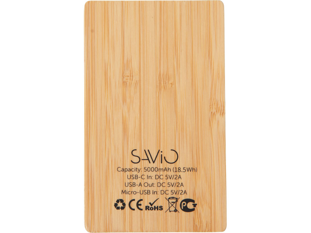 Внешний аккумулятор с подсветкой лого Reedia S2, 5000 mAh, бамбук, черный-3