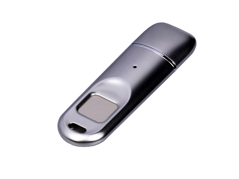 Металлическая флешка со сканером отпечатков пальцев в подарочной упаковке на 128 Гб, серебристый-3