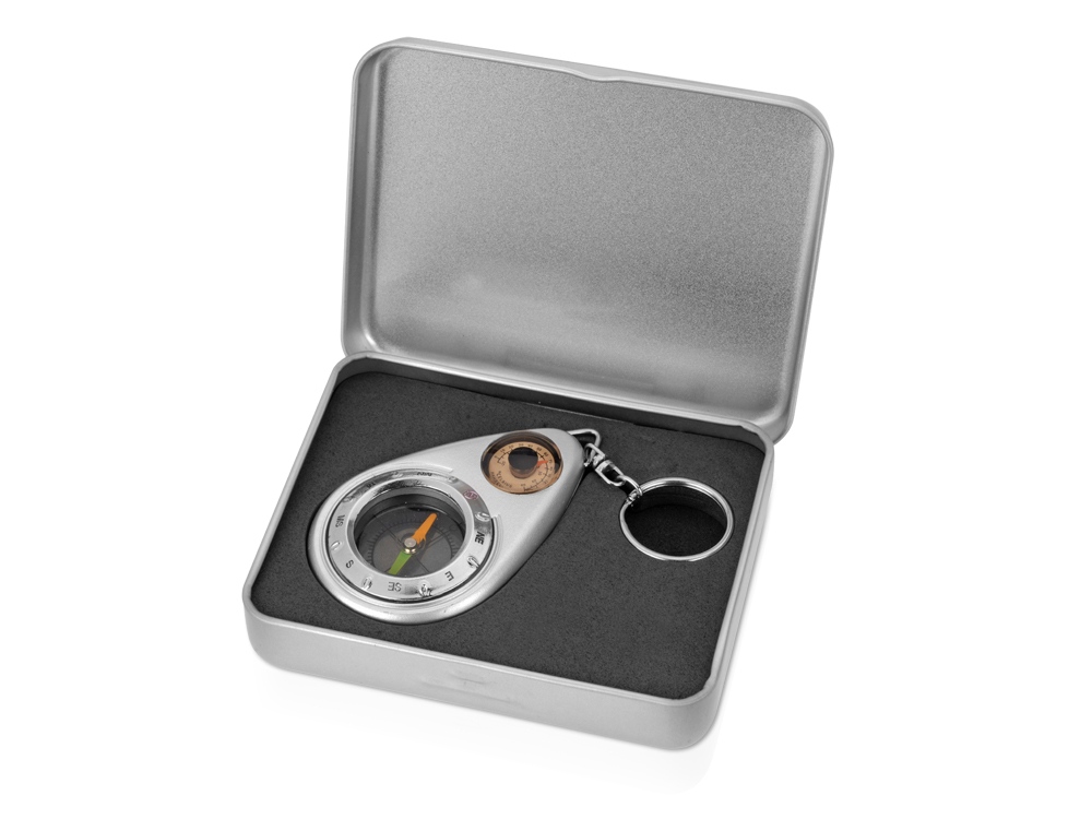 Брелок-компас с термометром, серебристый-1