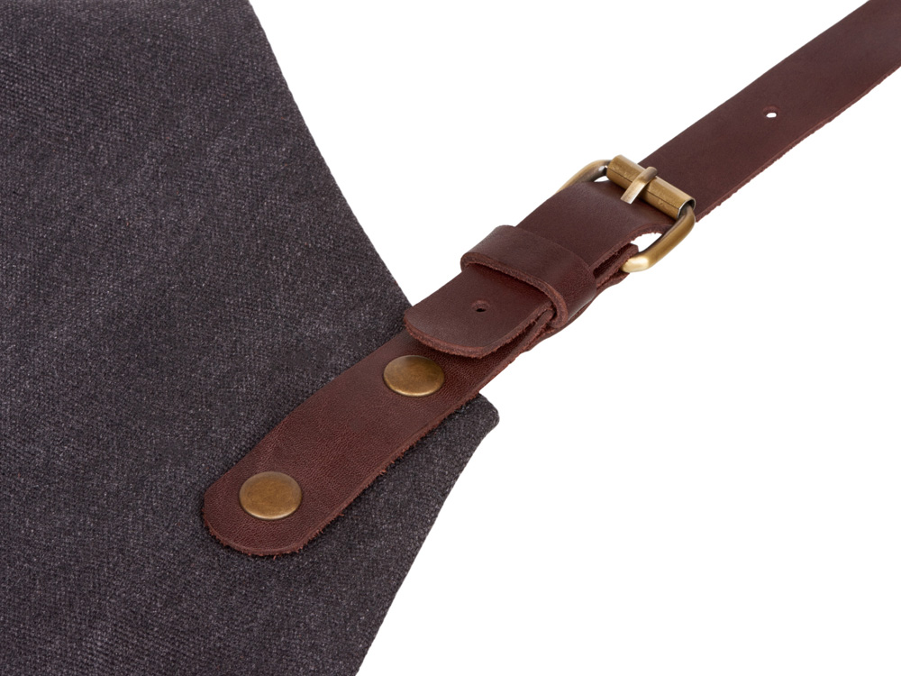 Фартук из канваса с ремнями из натуральной кожи, материал: канвас смесовый, плотность 450 гр/м, натуральная кожа КРС, цвет черный, коричневый темный-9