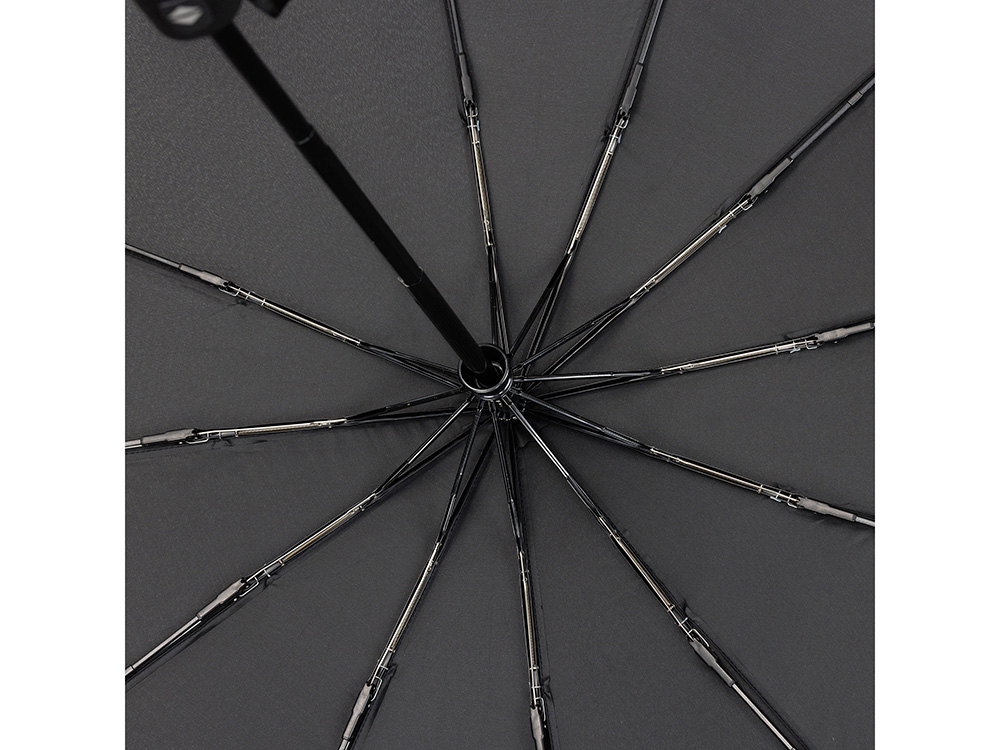 Зонт складной мужской TORBER, автомат, 3 сложения, черный, каркас сталь/файбергласс, эпонж, пластиковая ручка, диаметр 103 см-3