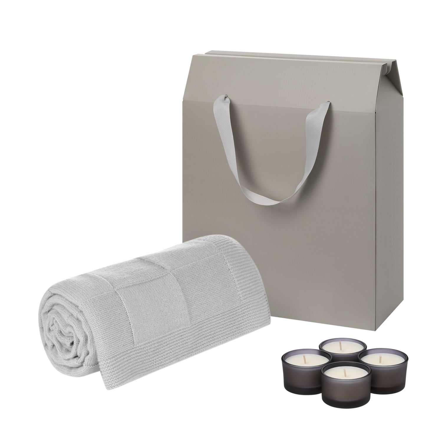Подарочный набор Сенто (Sento), Селла Софт (Cella Soft), серый (свечи, плед)-0