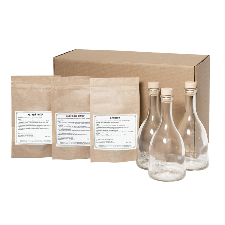 Набор  "Сам себе сомелье" для приготовления авторских напитков Мятный, Кофейный и Куантро ликеры, бежевый, ликеры-0