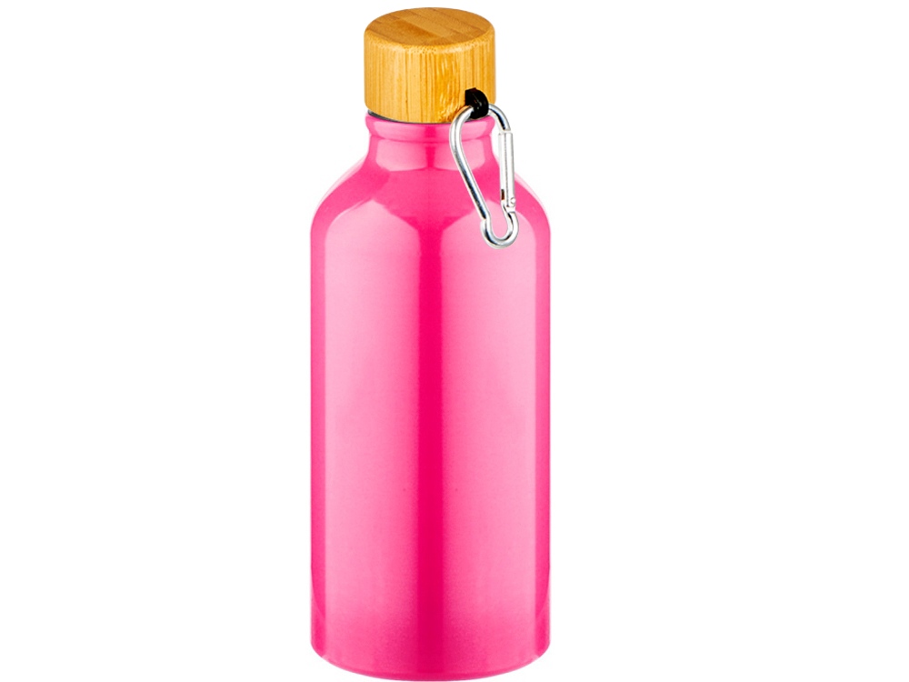 Бутылка Hip S Bamboo с карабином 400мл, неоновый розовый-1