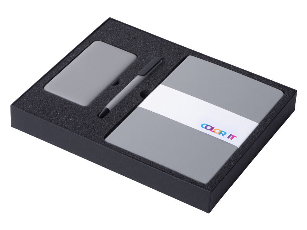 Подарочный набор c блокнотом С2, ручкой и повербанком 5000 mAh, серый-1