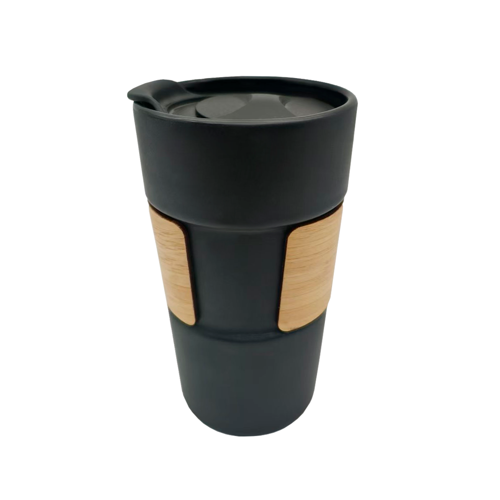 Кружка керамическая с деревянной манжетой Nexus, Чёрный-1