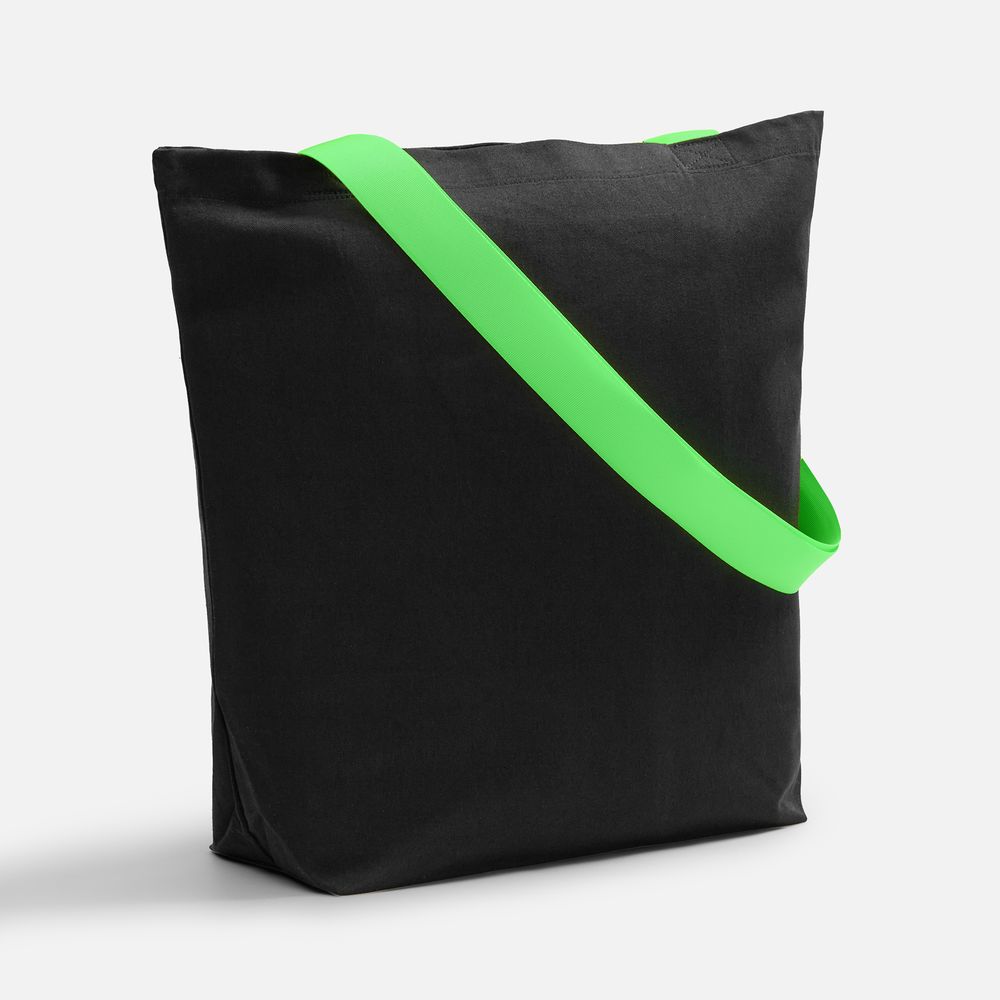 Шопер B5, черный с широкими зелеными ручками-1