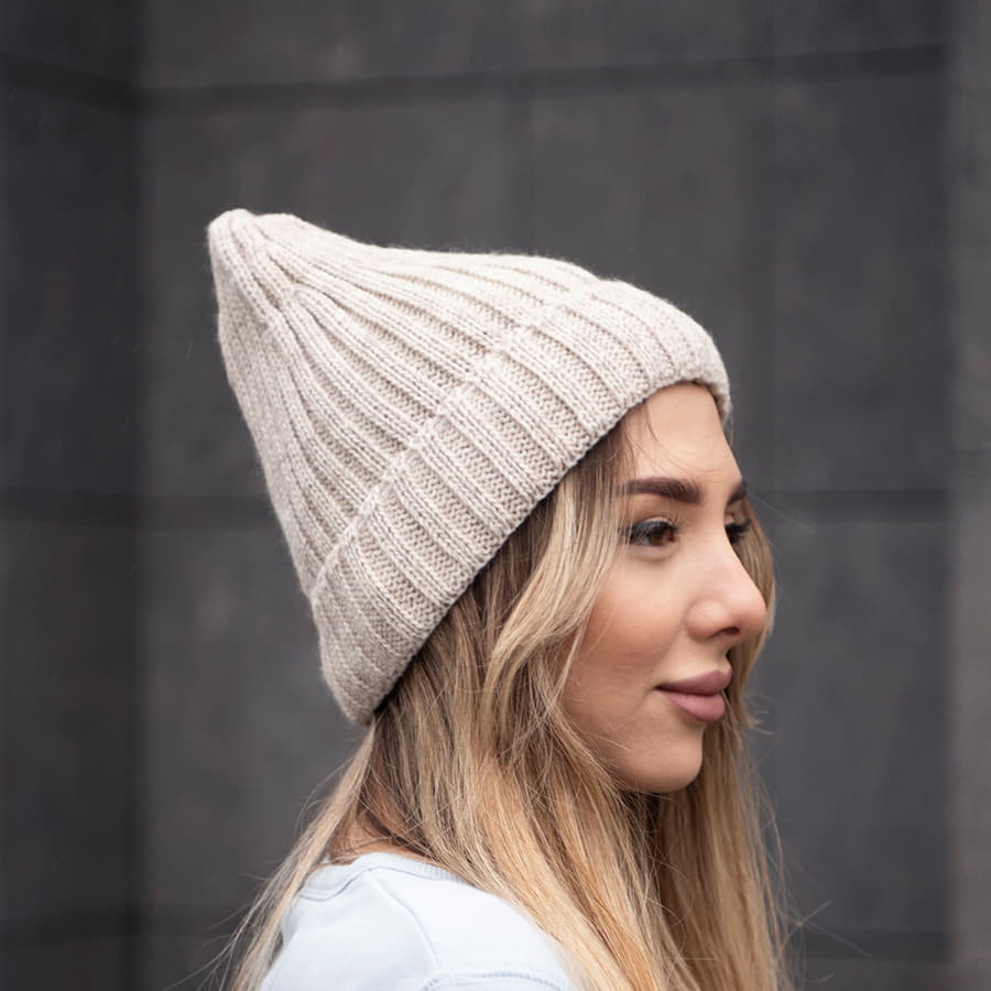 Шапка бини вязаная НАСВЯЗИ© полушерсть, белый-3