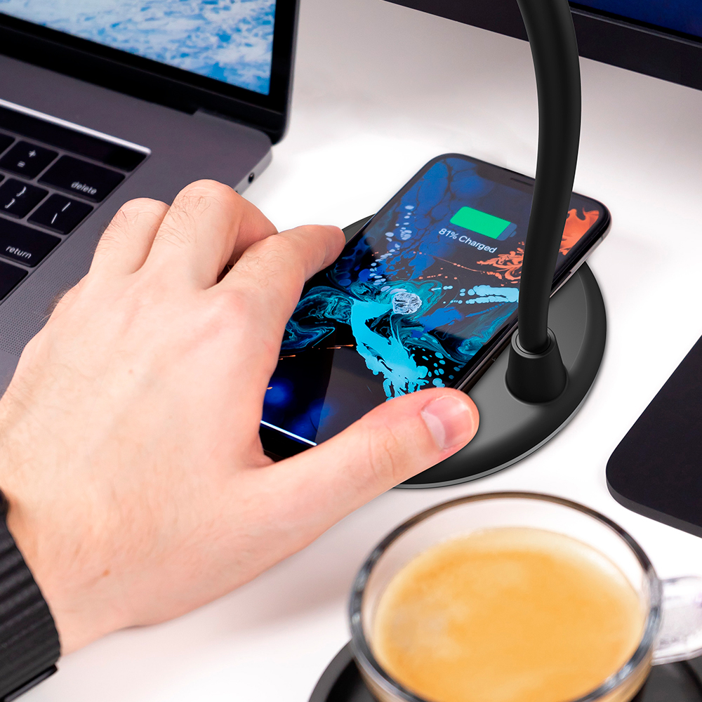 Лампа с колонкой и беспроводной зарядкой Alladin, Черный-4