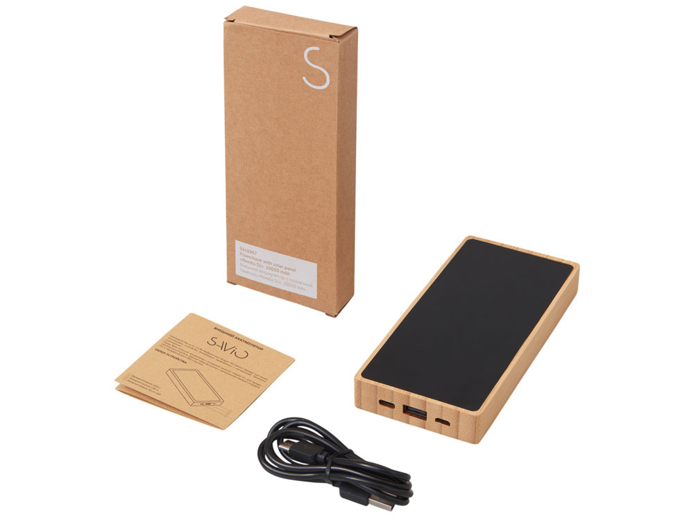 Внешний аккумулятор с подсветкой лого и солнечной панелью Reedia S1, 10000 mAh, бамбук, черный-7