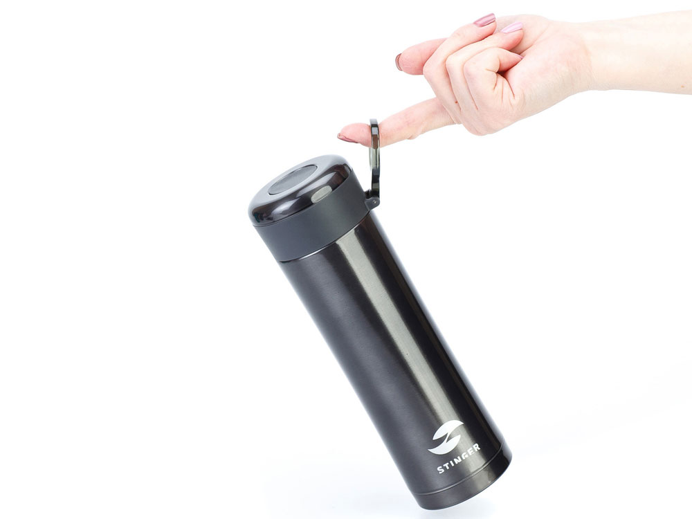Термокружка Stinger, 0,42 л, сталь/пластик, чёрный глянцевый, 7,5 х 6,9 х 22,2 см-4
