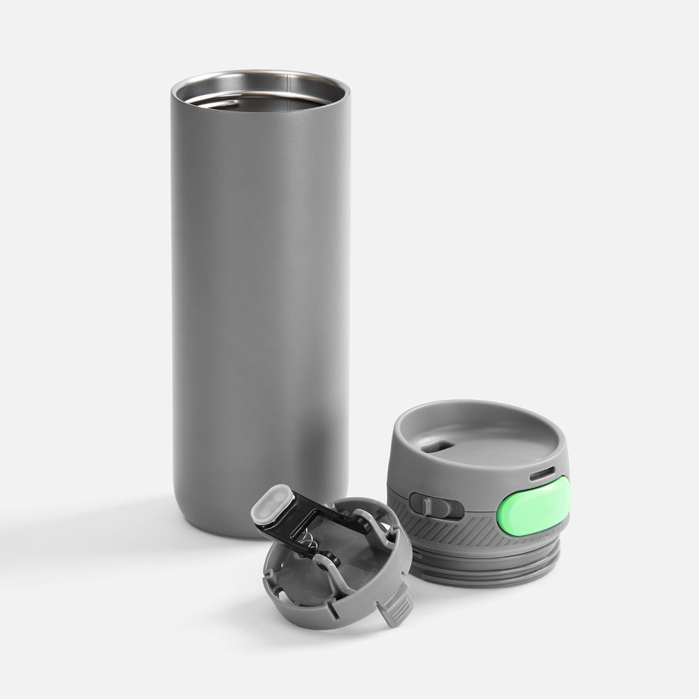 Термостакан X1 с цветной кнопкой, серый с зеленым-1