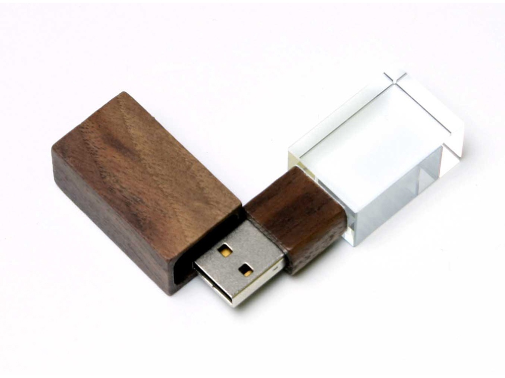 USB-флешка на 64 ГБ прямоугольной формы, под гравировку 3D логотипа, материал стекло, с деревянным колпачком красного цвета, зеленый-1