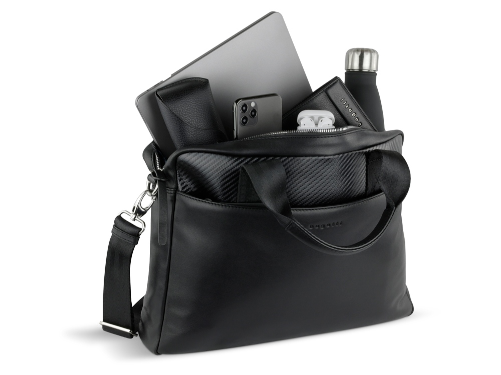 Портфель мужской BUGATTI Comet, чёрный, воловья кожа/полиэстер, 37х6х27 см-5