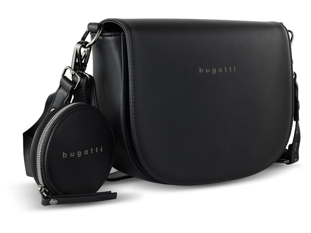 Сумка наплечная женская BUGATTI Almata, с кошельком, чёрная, полиуретан, 27х6х18,5 см-0