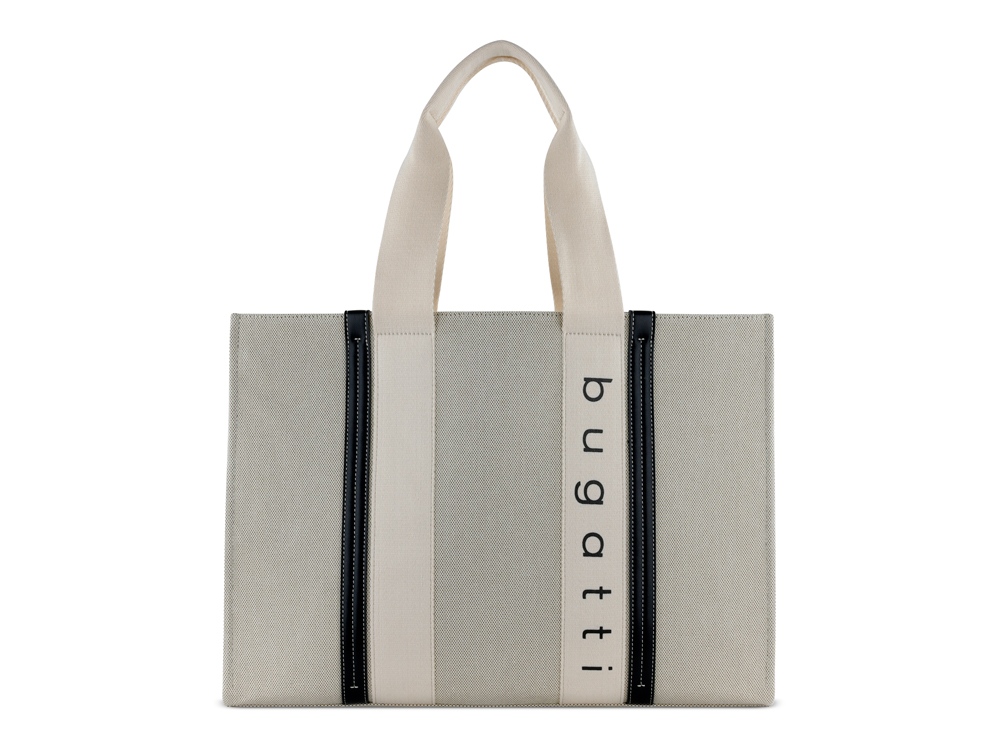 Сумка-тоут женская BUGATTI Ambra, бежево-черный цвет, хлопок/полиэстер, 45х14х32 см-1