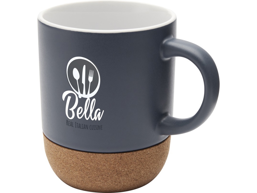 Billie керамическая кружка объемом 300 мл с пробковыми деталями и матовой отделкойм, синий ледяной-3