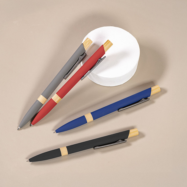 Ручка шариковая FRESCO  серый/темно-серый, металл, пластик, ,бамбук, софт-покрытие, серый, темно-серый-4