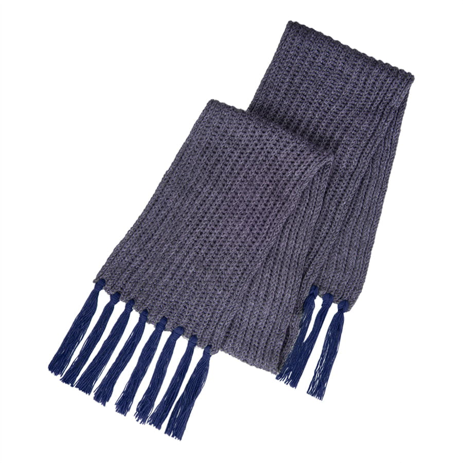 Шапка и шарф GoSnow с ярким пoмпоном и кисточками, темно-синий-3