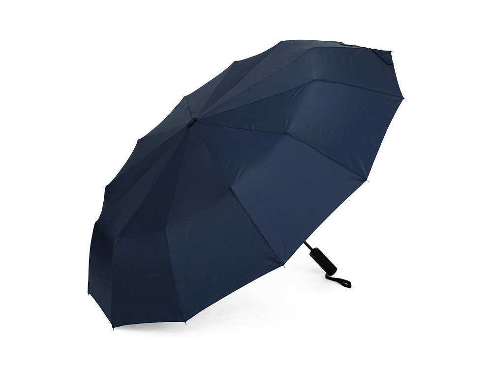 Зонт складной мужской TORBER, автомат, 3 сложения, синий, каркас сталь/файбергласс, эпонж, пластиковая ручка, диаметр 103 см-0