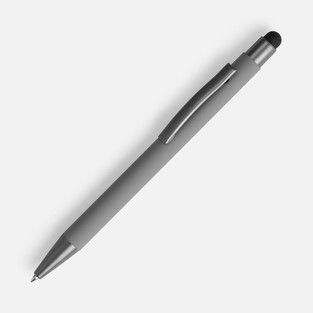 Ручка шариковая Atento Soft Touch со стилусом, серая-0