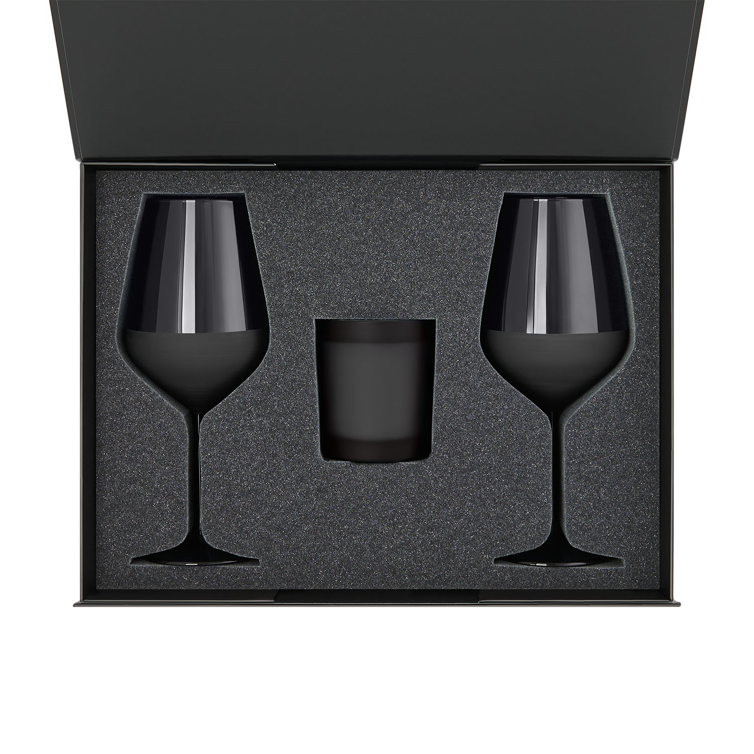 Подарочный набор свеча Энигма (Enigma) + 2 бокала для вина Блэк Эдишн (Black Edition) в черной коробке-1