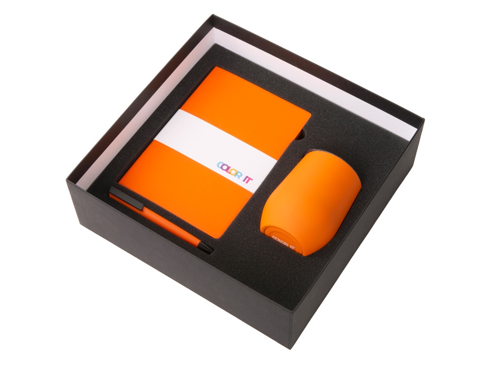 Подарочный набор c блокнотом C1, ручкой и термокружкой, оранжевый-1