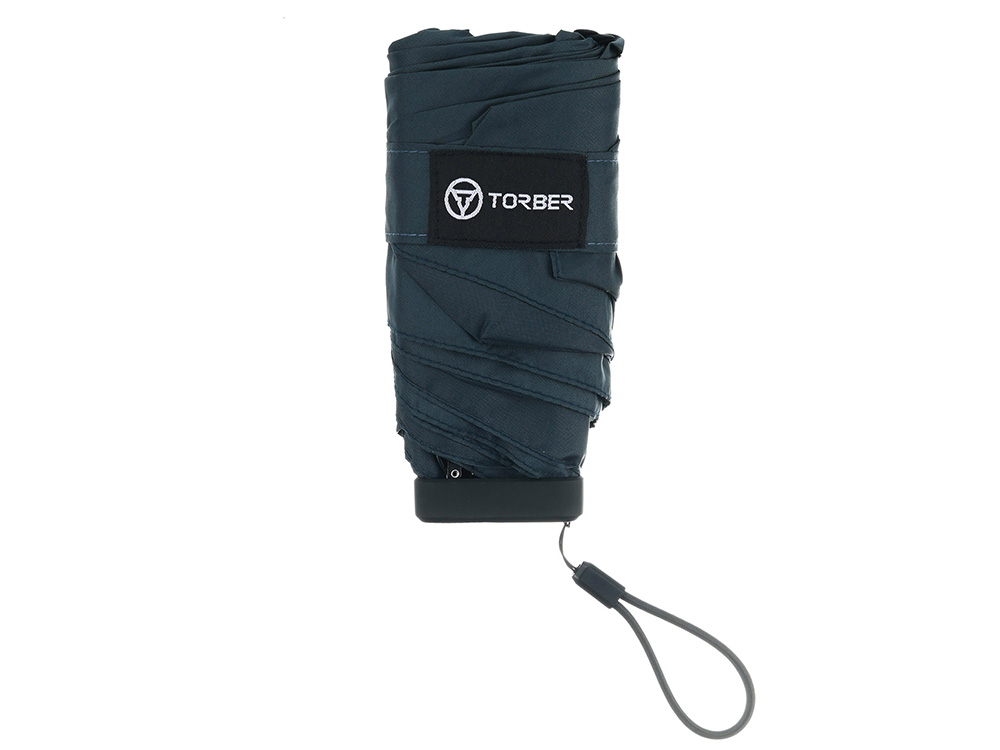 Зонт складной женский TORBER, механика, 5 сложений, синий, каркас алюминий, эпонж, пластиковая ручка, диаметр 91 см-6