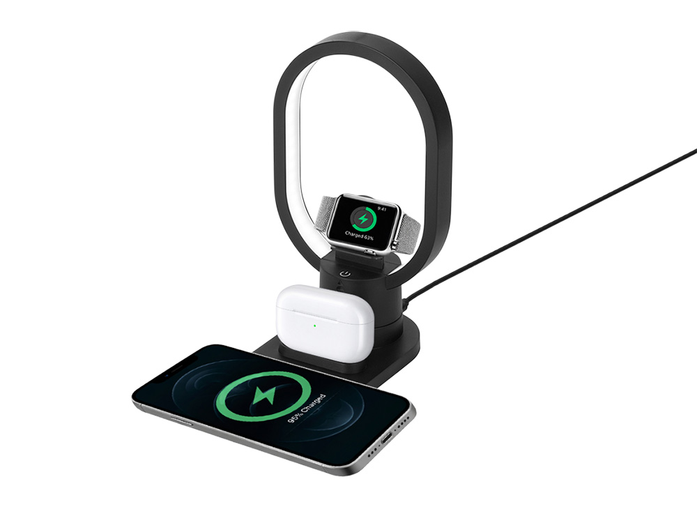 Беспроводная зарядная станция 4-в-1 Portal c лампой, 15 Вт, черный-1